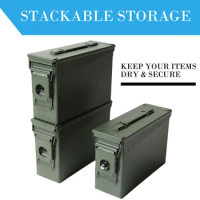 30 Cal Metal Ammo Case Can Military and Army Solid Steel Holder Box for Long-Term Shotgun Rifle Nerf Gun Tactical Ammo Storage