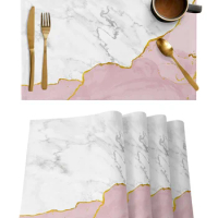 White Marble Pink Placemat for Dining Table Tableware Mats 4/6pcs Kitchen Dish Mat Pad Counter Top Mat Home Decoration