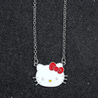 Anime Sanrio Hello Kitty Necklace Cartoon Figure Kitty White Metal Badge Enamel Pendant Necklace Collar Jewelry Accessories Gift