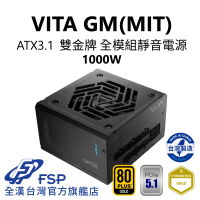 【FSP 全漢】VITA GM MIT 1000W ATX3.1 PCle5.1 雙金牌全模組電源 純黑(MIT台灣製造/扁線材)