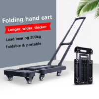 200kg Plastic Foldable Trolley Household Folding Luggage Cart 6 Wheels Folded Platform hand cart Plastic Flatbed Trolley