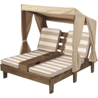 Garden chairs, wooden outdoor double deck chairs, patio furniture for kids or pets, espresso and white