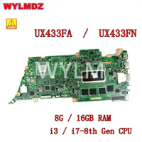 Used UX433FA i3 / i7-8th Gen CPU 8G/16GB RAM Mainboard For ASUS ZenBook UX433F UX433FN U4300F UX433FA Laptop Motherboard