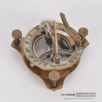 純銅手工日晷羅盤指南針復古懷舊創意軟裝禮品收藏擺件1入