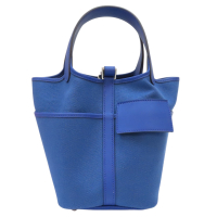 【二手名牌BRAND OFF】HERMES 愛馬仕 皇家藍 帆布 皮革 Picotin 18 手提包 B刻 銀扣