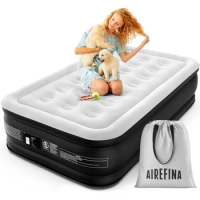 Airefina Twin Air Mattress with Built-in Pump, 18" Inflatable Mattress Twin 2 Mins Self-Inflation/Deflation, Flocked Surface