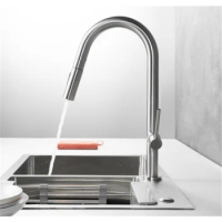 SUS 304 Kitchen Faucet Brushed Pull Out Water Tap Single Handle Taps 360 Rotation Kitchen Sink Faucet