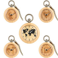 Pocket Watch Pattern Dial Bamboo Pocket Watch Rough Chain Pendant Watch for Women Men Clock on the chain
