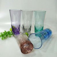 PC 亞克力透明塑料仿玻璃冷飲果汁杯 彩色奶昔飲料杯喇叭杯