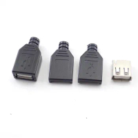10pcs Mini Type A Female 2.0 USB 4 Pin Plug Socket Connector With Black Plastic Cover Solder Type DIY Connector 3 in 1