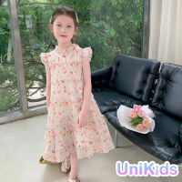 【UniKids】中大童裝無袖洋裝 度假風碎花飛袖公主裙 女大童裝 CVML0135(圖片色)