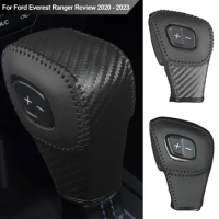 Leather Car Gear Shift Knob Cover Interior Gear Collars Gear Cover Sticker Accessories For Ford Everest Ranger 2020-2023 LHD