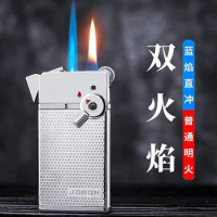 JOBON-Metal Gas Inflatable Wheel Lighter, Smoking Gift, Windproof, Blue and Red Flame, Fashionable Personality