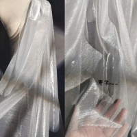Silver Light Colour Laser Illusion Skeleton Fabrics Mesh Muslin Mesh Dress Variegated Translucent Hanbok Designer Fabrics