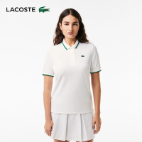 【LACOSTE】母親節首選女裝-撞色條紋領網眼布短袖運動Polo衫(白色)