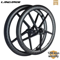 LANDAMOR Carbon Wheel Set 20 Inch 406 Five Spoeks Rim Brake Folding Bicycle Dahon Reach Ultralight Minivelo 11 Speed 74 130