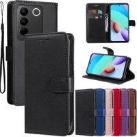 Luxury Fashion Solid Color PU Leather Case Capa For Vivo V29 V 29 Lite V27 Pro 5G Cover Wallet Protect Mobile Phone Case Women