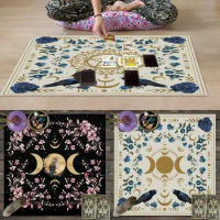 75X75cm Tarot Tablecloth Moon Phase Flower Altar Cloth Pagan Clock Astrology Pendulum Divinations Oracle Card Mat
