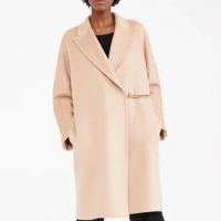 Women Winter Coat 100% Cashmere Coat High Quality Water Ripple Double Layer Cashmere Max Coat Long Hardware Chain Mara Overcoat