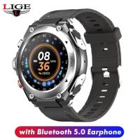 LIGE Smart Watch Wireless Bluetooth 5.0 Earphone 2 In 1 Call Music Body Temperature Monitor Sport Smartwatch Men For Android IOS
