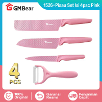 GM Bear Pisau Dapur Set Isi 4pcs 1526 - Pink Kitchen Knife Set Peralatan Stainless