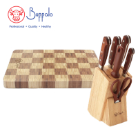Buffalo CSET026 廚具套裝：①不銹鋼7件裝刀具套裝 + ②長方形立拼雙色竹木砧板 34 x 24 x 3厘米 香港行貨