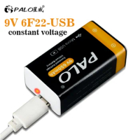 PALO 9V Stable Voltage USB Rechargeable Battery Lithium 6f22 9V Li-ion Batteries For Multimeter Smoke Alarm Metal Detector Toy