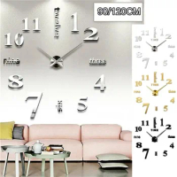 DIY Large Wall Clock Sticker Kit Modern 3D Mirror Sticker For Home Office Room Wall Decor Modern Home Decoration