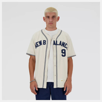 NEW BALANCE 短T 棒球上衣 透氣 米白藍 美式復古 棒球襯衫 男 MT41512LIN