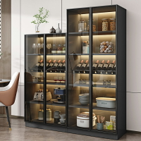 小酒柜玻璃門展示柜現代簡約家用客廳柜靠墻輕奢實木餐邊柜一體柜