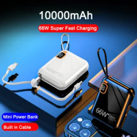Mini Power Bank 10000mAh Built in Cables 66W Fast Charging Digital Display External Battery Pack Powerbank for iPhone 14 Xiaomi
