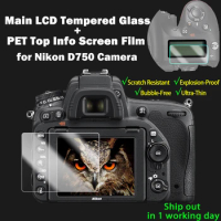 D750 Tempered Glass Protective Self-adhesive Glass Main LCD Display + Film Info Screen Protector Guard Cover for Nikon D750