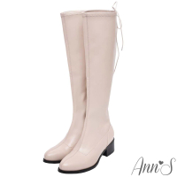 Ann’S 有彈性的後綁帶全素面粗跟及膝長靴5cm(灰)