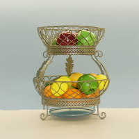 客廳兩層水果籃時尚創意水果盆廚房收納架放置架瀝水金屬水果盤