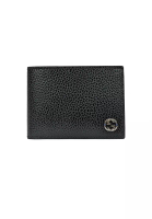 GUCCI GUCCI Men's Interlock GG Logo Leather Wide Bifold Wallet Black/Blue 611229