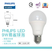 【Philips 飛利浦】12入組 LED 9W 易省燈泡 球泡燈 全電壓 E27(白光/自然光/黃光)