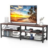 3-Tier Vintage Wood TV Media Console Table Storage Stand 55 Inch TV with Industrial Metal Frame Entertainment Center Cabinet