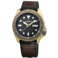 SEIKO 精工 精工復古5號機械膠帶腕錶-黑面銅色錶殼(SRPE80K1)