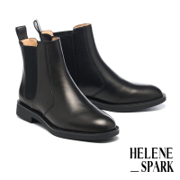 短靴 HELENE_SPARK 極簡率性純色拼接羊皮切爾西低跟短靴－黑