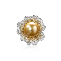 925 silver gold plated ring high carbon diamond nanyang gold bead/gaonas Tiktok hot series/flower gold bead ring