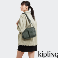 Kipling 軍綠老花格紋多前袋側肩包-ALBENA M