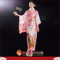熱賣爆款！日式綢緞和服浴衣睡袍，復古印花，東瀛和服風，少女寫真舞台表演必備-仕女(粉色)-水水女人國