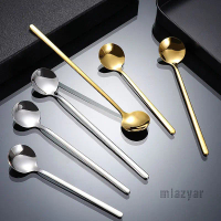 Sendok Stainless Steel Sendok Kopi Gagang Panjang Sendok Bulat Kecil Emas Sendok Nasi Rumah Tangga