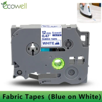 Ecowell 12mm Fabric Iron on Label FA3 Compatible For Brother FA3 FA 3 Fabric Tape Blue on White For Brother PT Label Printer