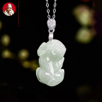 alami Liontin Pixiu kecil jadeite S925 perak bertatahkan piket es giok grosir liontin giok pria dan