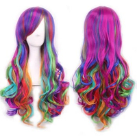 Top Wig Women Anime Cosplay Wig Long Curly Wave Harajuku Style Rainbow Hair Party Costume Lolita Wig