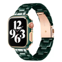 Strap with Case for Apple Watch Band 45mm 44mm 41mm 40mm Screen Protector Resin Bracelet iWatch SE 7 6 5 4 3 2 1 38mm 42mm Green