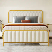 King Size Bed Frame with Tufted Headboard Upholstered Platform Bed Wooden Slats for indoor bedroom furniture