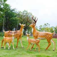 Outdoor simulation sika deer sculpture animal fiberglass public garden landscape courtyard