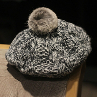 兔毛球毛線帽針織帽女士冬季保暖帽子韓版潮秋冬韓國甜美可愛1入